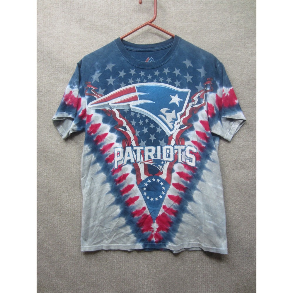 Majestic New England Patriots Tie Dye T-Shirt Mens Medium Blue Red White NFL